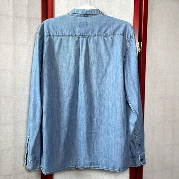 Frank & Oak Men’s Blue 100% Cotton Pullover 1/4 Zip Denim Shirt (Size: Large) - Picture 2 of 13